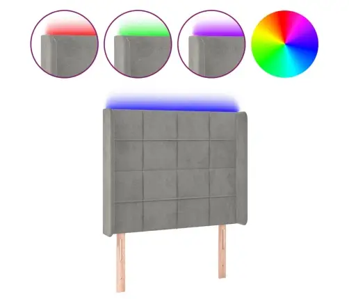 Gultas Galvgalis Ar Led, 93X16X118/128 Cm, Gaiši Pelēks Samts Vidaxl