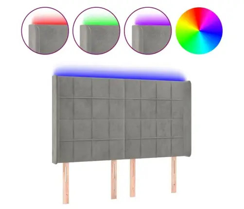 Galvūgalis Su Led, Šviesiai Pilkas, 147X16X118/128cm Aksomas