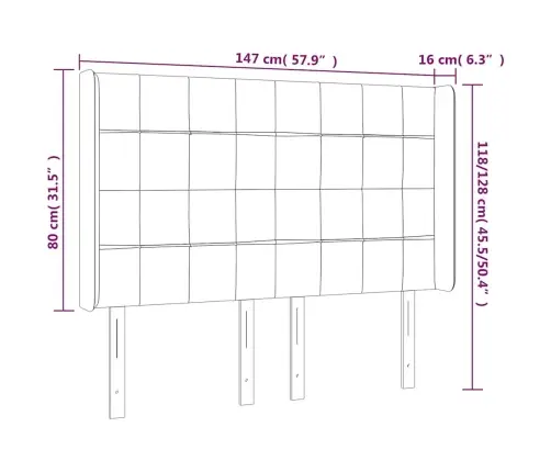 Galvūgalis Su Led, Tamsiai Mėlynas, 147X16X118/128cm Aksomas