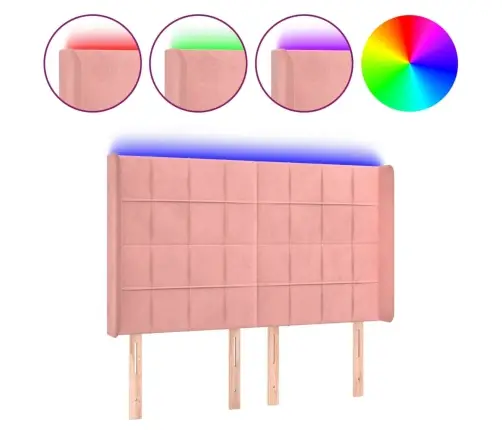 Gultas Galvgalis Ar Led, 147X16X118/128 Cm, Rozā Samts Vidaxl Gultas Galvgalis Ar Led, 147X16X118/128 Cm, Rozā Samts Vidaxl