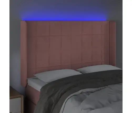 Gultas Galvgalis Ar Led, 147X16X118/128 Cm, Rozā Samts Vidaxl Gultas Galvgalis Ar Led, 147X16X118/128 Cm, Rozā Samts Vidaxl