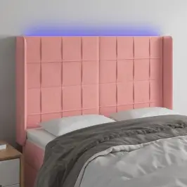 Gultas Galvgalis Ar Led, 147X16X118/128 Cm, Rozā Samts Vidaxl