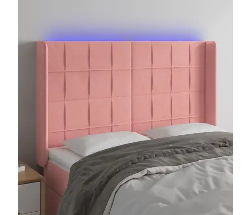 Gultas Galvgalis Ar Led, 147X16X118/128 Cm, Rozā Samts Vidaxl Gultas Galvgalis Ar Led, 147X16X118/128 Cm, Rozā Samts Vidaxl