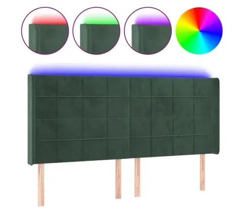 Gultas Galvgalis Ar Led, 163X16X118/128 Cm, Tumši Zaļš Samts Vidaxl
