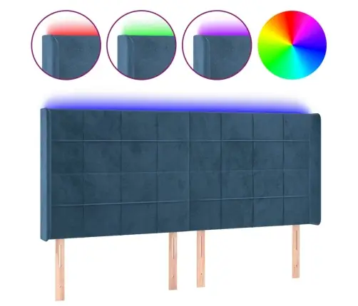 Gultas Galvgalis Ar Led, 163X16X118/128 Cm, Tumši Zils Samts Vidaxl