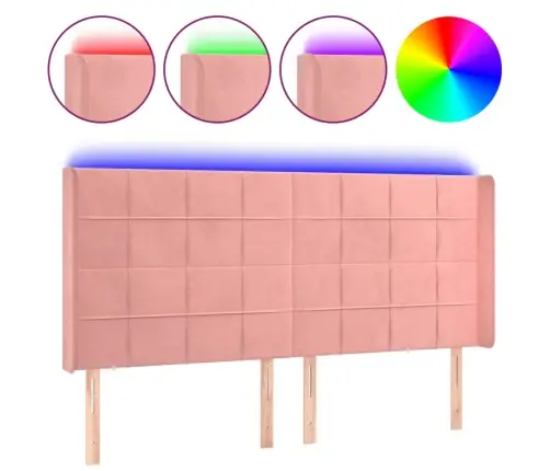 Galvūgalis Su Led, Rožinės Spalvos, 163X16X118/128cm Aksomas