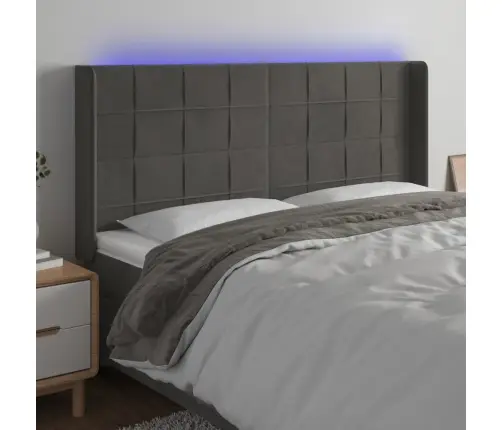 Gultas Galvgalis Ar Led, 183X16X118/128 Cm, Tumši Pelēks Samts Vidaxl Gultas Galvgalis Ar Led, 183X16X118/128 Cm, Tumši Pelēks Samts Vidaxl