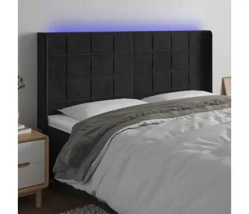 Galvūgalis Su Led, Juodos Spalvos, 183X16X118/128cm Aksomas