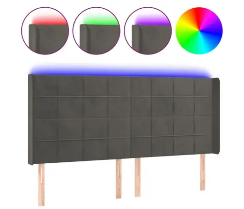 Gultas Galvgalis Ar Led, 203X16X118/128 Cm, Tumši Pelēks Samts Vidaxl