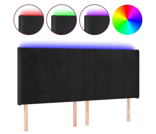 Led-Voodipeats, Must, 203X16X118/128 cm Samet