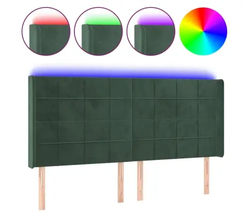 Gultas Galvgalis Ar Led, 203X16X118/128 Cm, Tumši Zaļš Samts Vidaxl