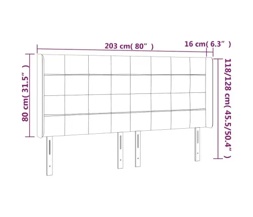 Gultas Galvgalis Ar Led, 203X16X118/128 Cm, Tumši Zils Samts Vidaxl