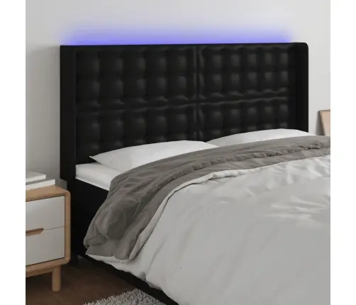 Led-Voodipeats, Must, 147X16X118/128 cm Kunstnahk