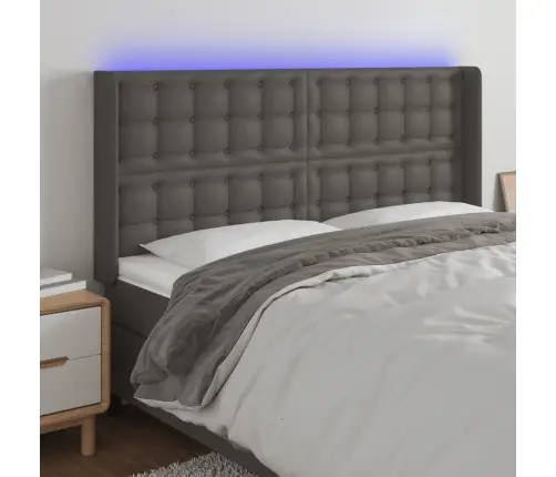 Gultas Galvgalis Ar Led, 147X16X118/128 Cm, Pelēka Mākslīgā Āda Vidaxl