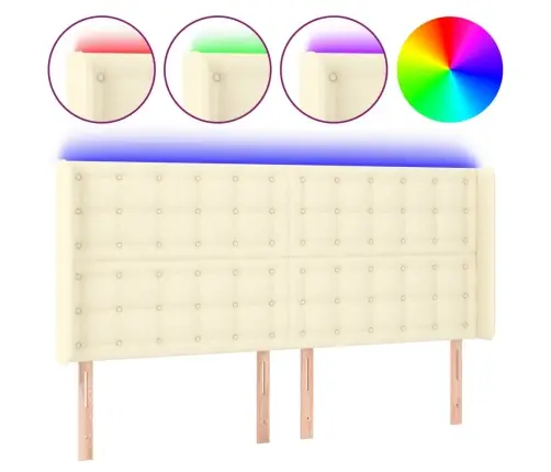 Gultas Galvgalis Ar Led, 163X16X118/128 Cm, Krēmkrāsas Vidaxl