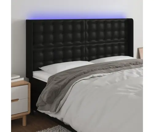 Led-Voodipeats, Must, 183X16X118/128 cm Kunstnahk