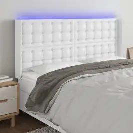 Gultas Galvgalis Ar Led, 203X16X118/128 Cm, Balta Mākslīgā Āda Vidaxl