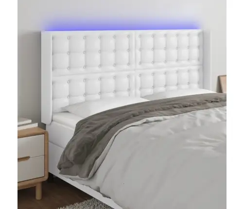 Gultas Galvgalis Ar Led, 203X16X118/128 Cm, Balta Mākslīgā Āda Vidaxl