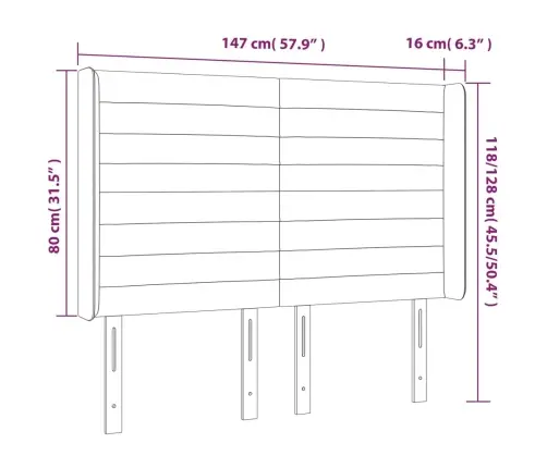 Gultas Galvgalis Ar Led, 147X16X118/128 Cm, Gaiši Pelēks Audums Vidaxl