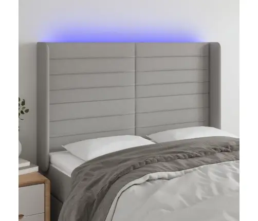 Gultas Galvgalis Ar Led, 147X16X118/128 Cm, Gaiši Pelēks Audums Vidaxl