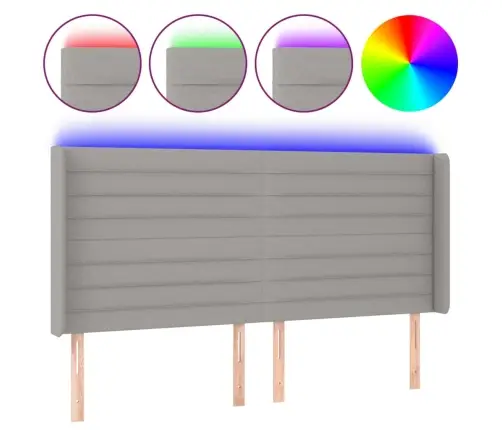 Gultas Galvgalis Ar Led, 163X16X118/128 Cm, Gaiši Pelēks Audums Vidaxl