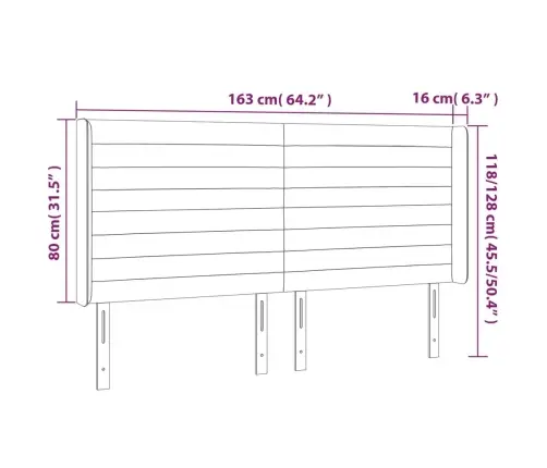 Gultas Galvgalis Ar Led, 163X16X118/128 Cm, Krēmkrāsas Audums Vidaxl
