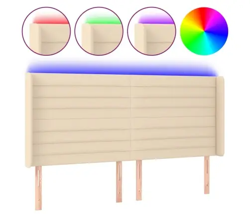 Gultas Galvgalis Ar Led, 183X16X118/128 Cm, Krēmkrāsas Audums Vidaxl