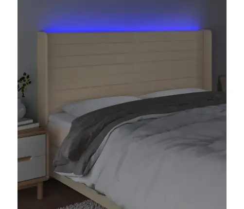 Gultas Galvgalis Ar Led, 183X16X118/128 Cm, Krēmkrāsas Audums Vidaxl