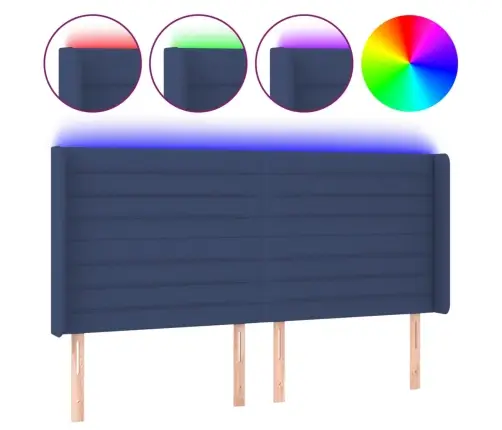 Gultas Galvgalis Ar Led, 183X16X118/128 Cm, Zils Audums Vidaxl