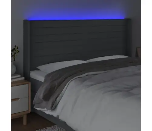 Gultas Galvgalis Ar Led, 203X16X118/128 Cm, Tumši Pelēks Audums Vidaxl