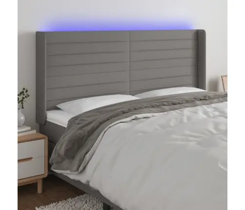Gultas Galvgalis Ar Led, 203X16X118/128 Cm, Tumši Pelēks Audums Vidaxl