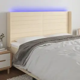 Gultas Galvgalis Ar Led, 203X16X118/128 Cm, Krēmkrāsas Audums Vidaxl