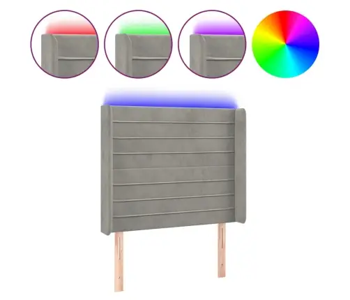 Gultas Galvgalis Ar Led, 83X16X118/128 Cm, Gaiši Pelēks Samts Vidaxl