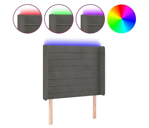 Gultas Galvgalis Ar Led, 83X16X118/128 Cm, Tumši Pelēks Samts Vidaxl