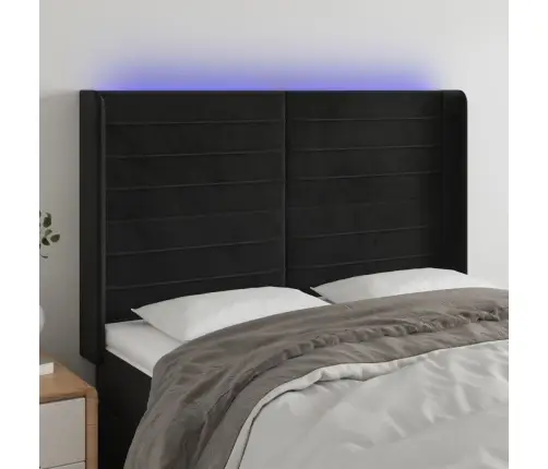 Led-Voodipeats, Must, 147X16X118/128 cm Samet