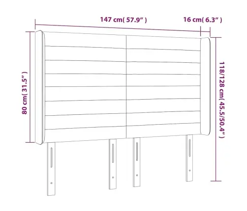 Gultas Galvgalis Ar Led, 147X16X118/128 Cm, Tumši Zaļš Samts Vidaxl