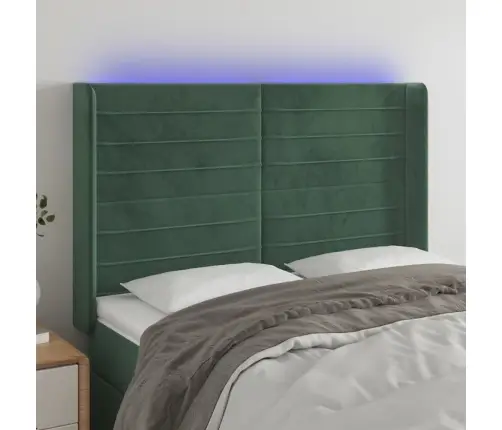 Gultas Galvgalis Ar Led, 147X16X118/128 Cm, Tumši Zaļš Samts Vidaxl