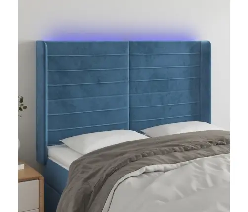 Gultas Galvgalis Ar Led, 147X16X118/128 Cm, Tumši Zils Samts Vidaxl