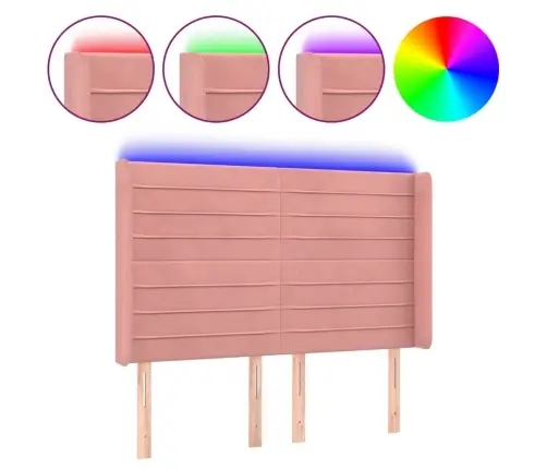 Galvūgalis Su Led, Rožinės Spalvos, 147X16X118/128cm Aksomas