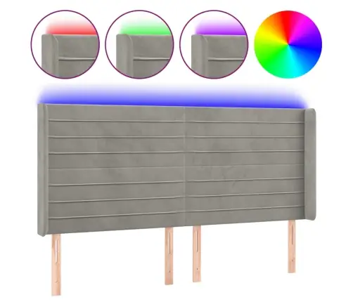 Gultas Galvgalis Ar Led, 163X16X118/128 Cm, Gaiši Pelēks Samts Vidaxl