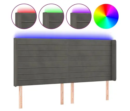 Galvūgalis Su Led, Tamsiai Pilkas, 163X16X118/128cm Aksomas