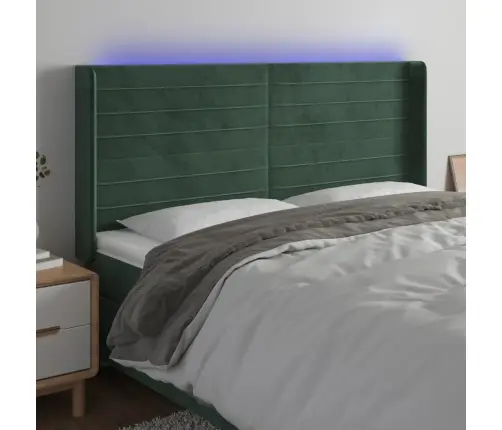 Galvūgalis Su Led, Tamsiai Žalias, 163X16X118/128cm Aksomas