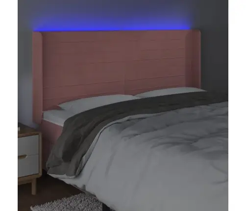 Gultas Galvgalis Ar Led, 163X16X118/128 Cm, Rozā Samts Vidaxl Gultas Galvgalis Ar Led, 163X16X118/128 Cm, Rozā Samts Vidaxl