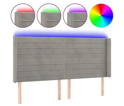 Gultas Galvgalis Ar Led, 183X16X118/128 Cm, Gaiši Pelēks Samts Vidaxl