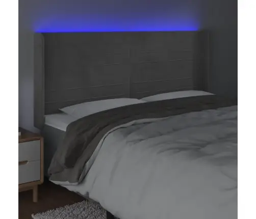 Gultas Galvgalis Ar Led, 183X16X118/128 Cm, Gaiši Pelēks Samts Vidaxl
