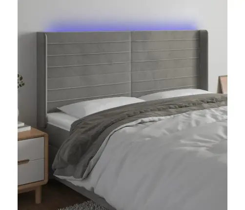 Gultas Galvgalis Ar Led, 183X16X118/128 Cm, Gaiši Pelēks Samts Vidaxl