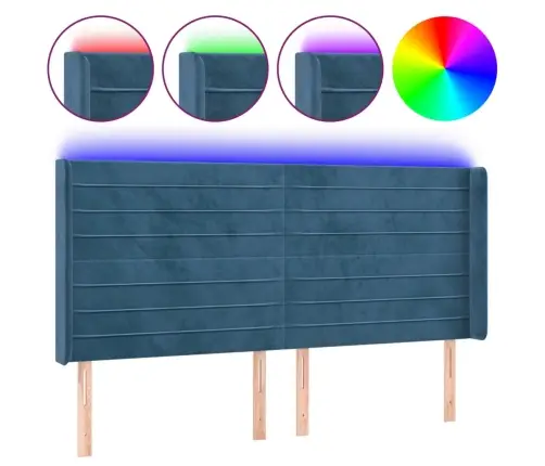 Gultas Galvgalis Ar Led, 183X16X118/128 Cm, Tumši Zils Samts Vidaxl
