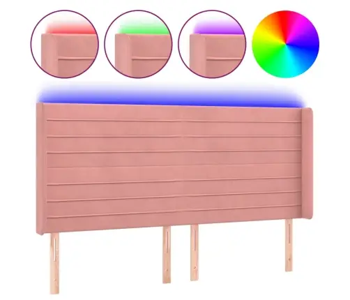 Gultas Galvgalis Ar Led, 183X16X118/128 Cm, Rozā Samts Vidaxl