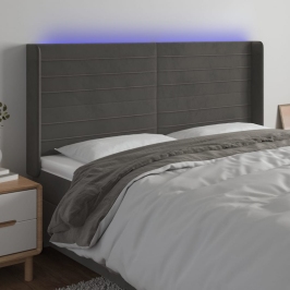 Galvūgalis Su Led, Tamsiai Pilkas, 203X16X118/128cm Aksomas