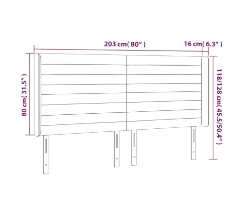 Gultas Galvgalis Ar Led, 203X16X118/128 Cm, Melns Samts Vidaxl